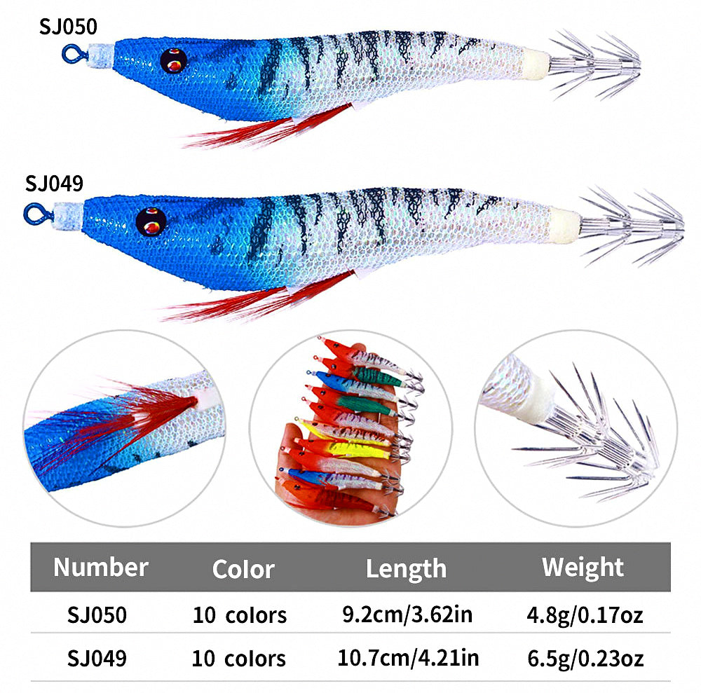 Glow Wooden Shrimp Squid Jig, 9.2 & 10.7 cm (3.6 & 4.2 in) – product photo