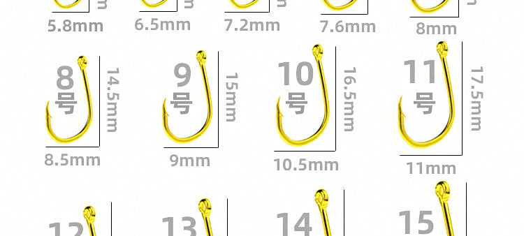 Iseni Fishing Hooks, Gold Barbed Eyed, 1,000 pcs (10 boxes) – product photo