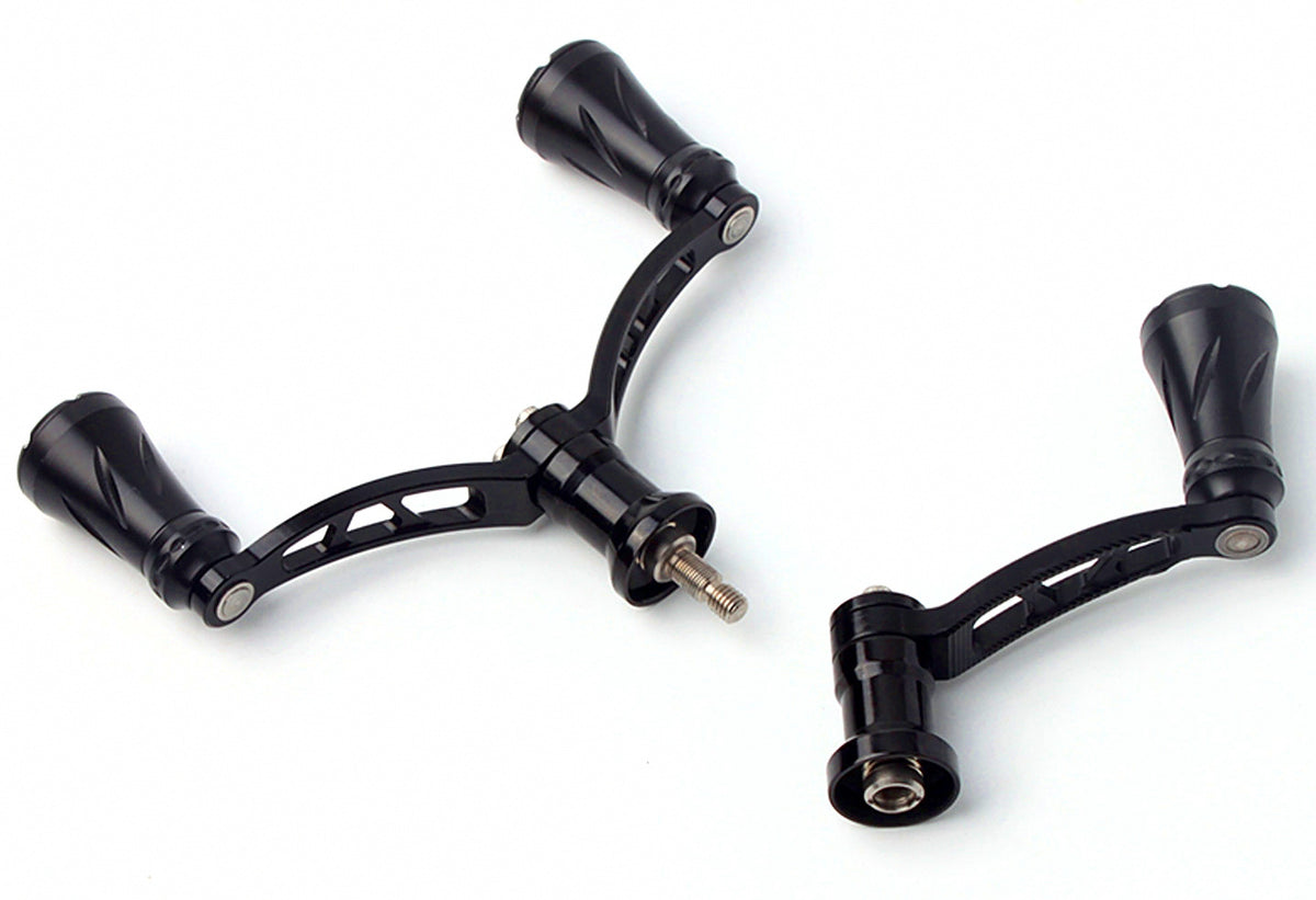 Aluminum Spinning Reel Handle Arm, Single or Double Knob, Black – product photo