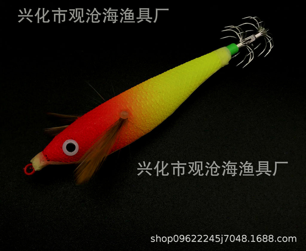 Wooden Shrimp Squid Jig, 10 cm (3.9 in), Glow Big-Eye – product photo