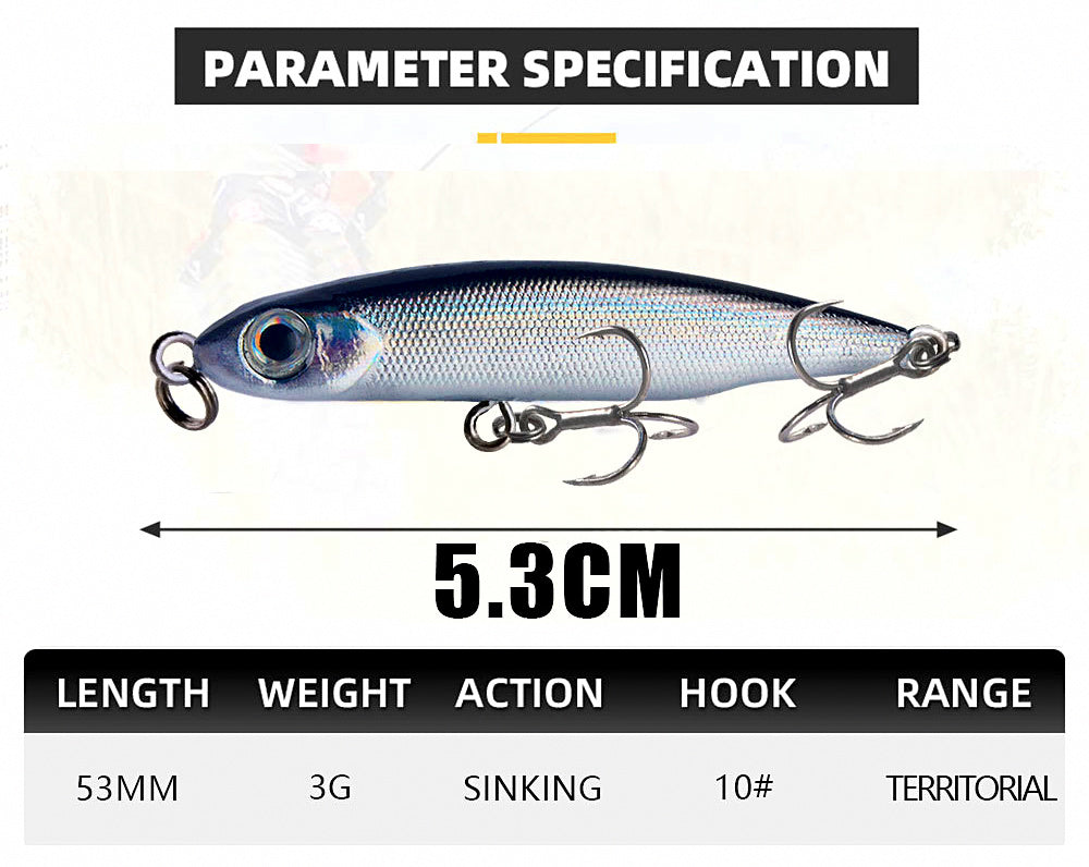 Micro Sinking Pencil Lure, 5.3 cm (2.1 in), 3 g (0.11 oz) – product photo
