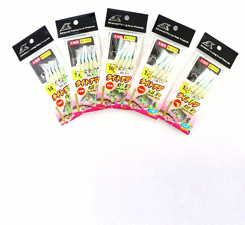 Sabiki Bait Rig, Fish Skin & Glow Shrimp Lure, Sizes 14-18 – product photo