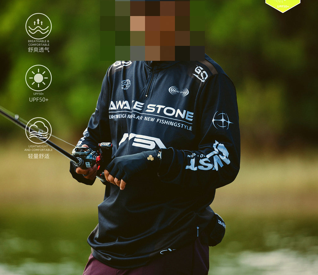 Zip High-Collar Long Sleeve Fishing Shirt, UPF 50+ Quick-Dry – product photo