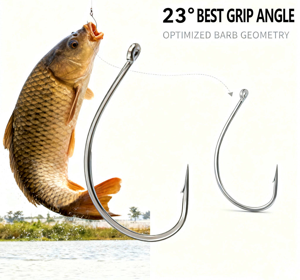 Barbed Ring-Eye Saltwater Hooks, 100 pcs, Sizes 2 to 2/0 – product photo