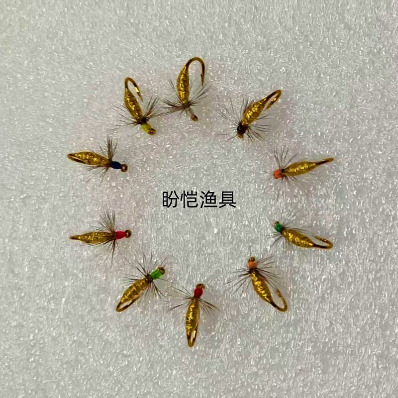 Barbed Nymph Fly Hooks, Gold Body, Sizes 8–20 – product photo