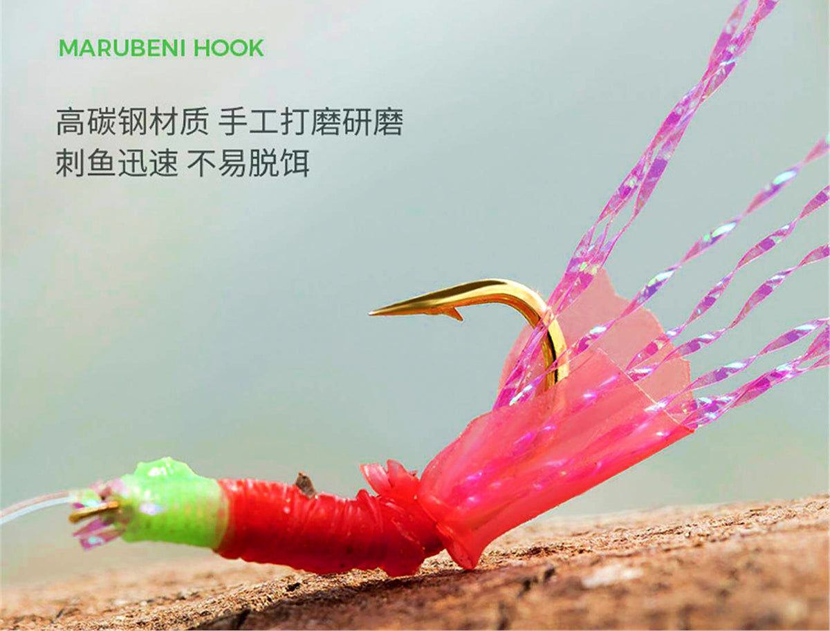 Fish Skin Bait Rig, Red or Green, 6 or 8 Hooks – product photo