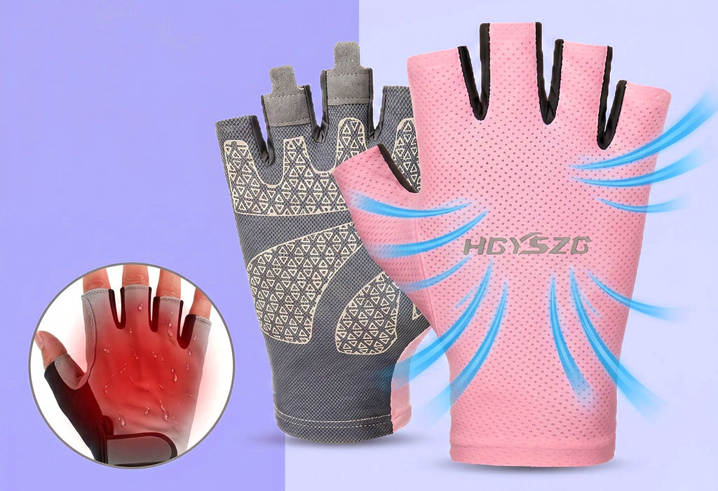 Half-Finger Fishing Sun Gloves, Thin Touchscreen – product photo