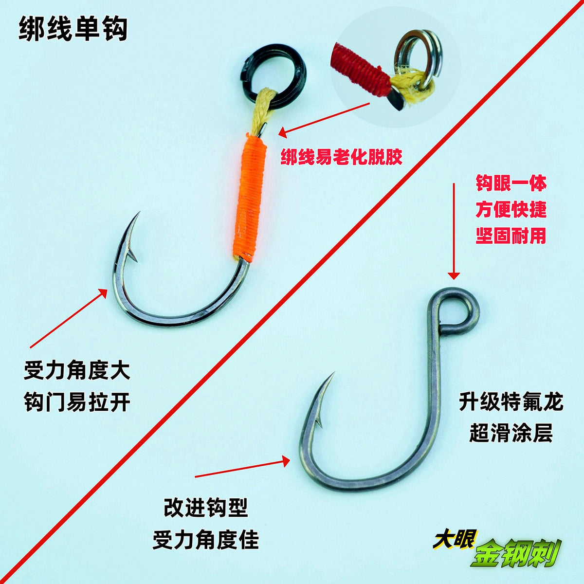 4X Strong Single Hooks for Hard Baits, Sizes 11–13 + Split Rings – product photo