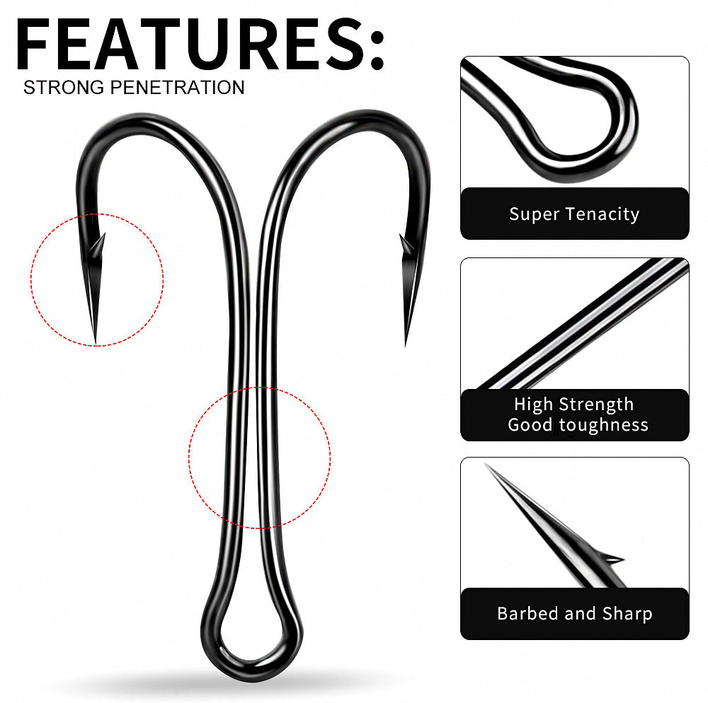 Barbed Double Hooks, 90° Bend, 50-Pack, Sizes 8–4/0 – product photo