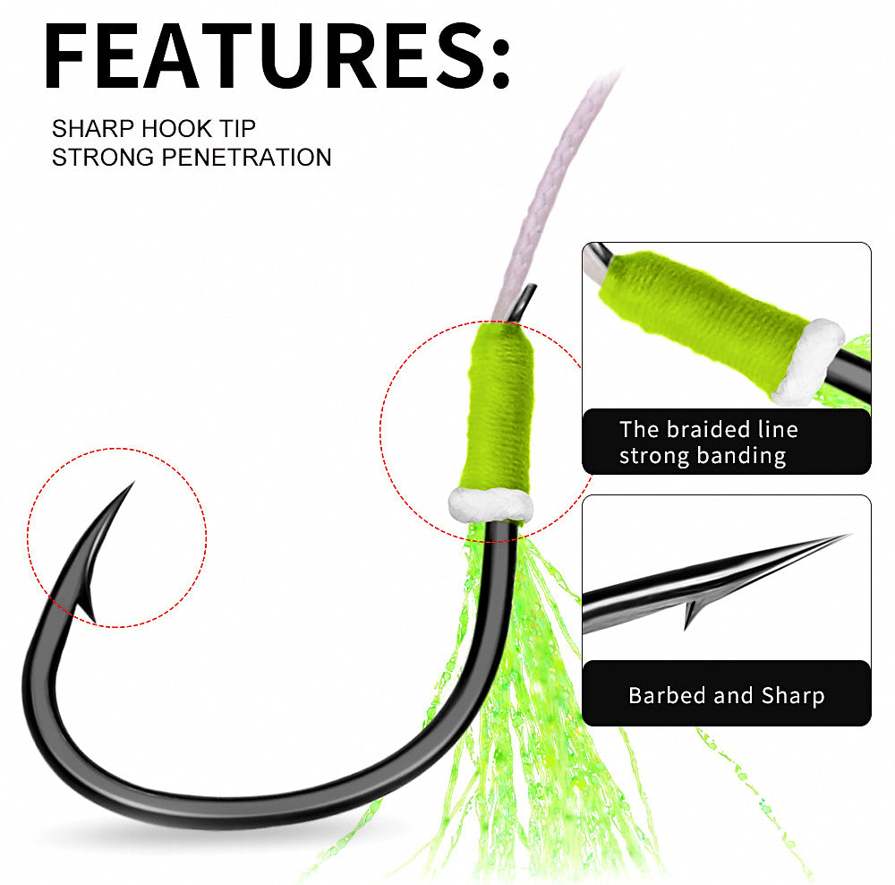Feathered Jig Assist Hooks, Barbed, Sizes 1/0–4/0, Short & Long – product photo