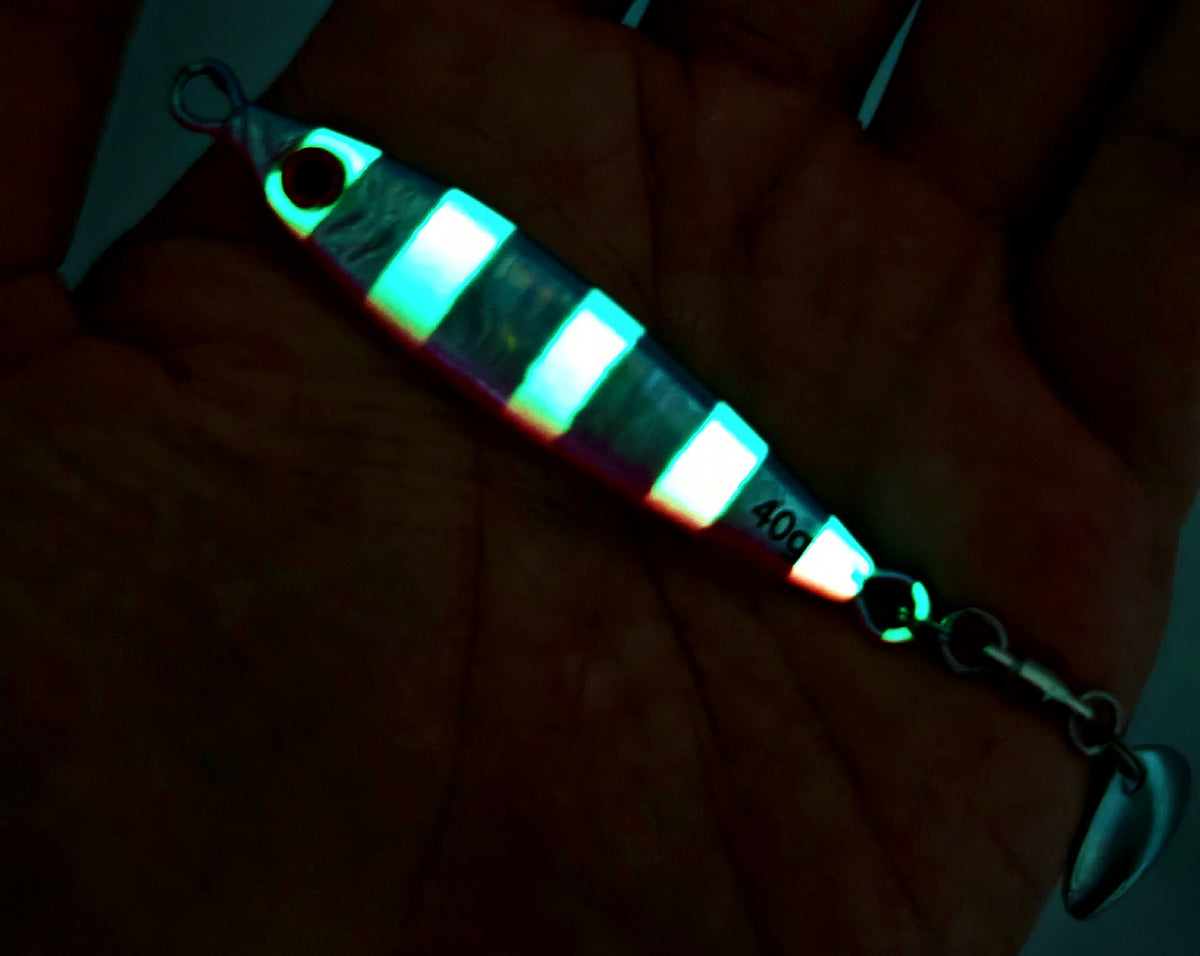 Glow Metal Jig, 30-80 g (1.1-2.8 oz), Pink/Blue Stripe – product photo