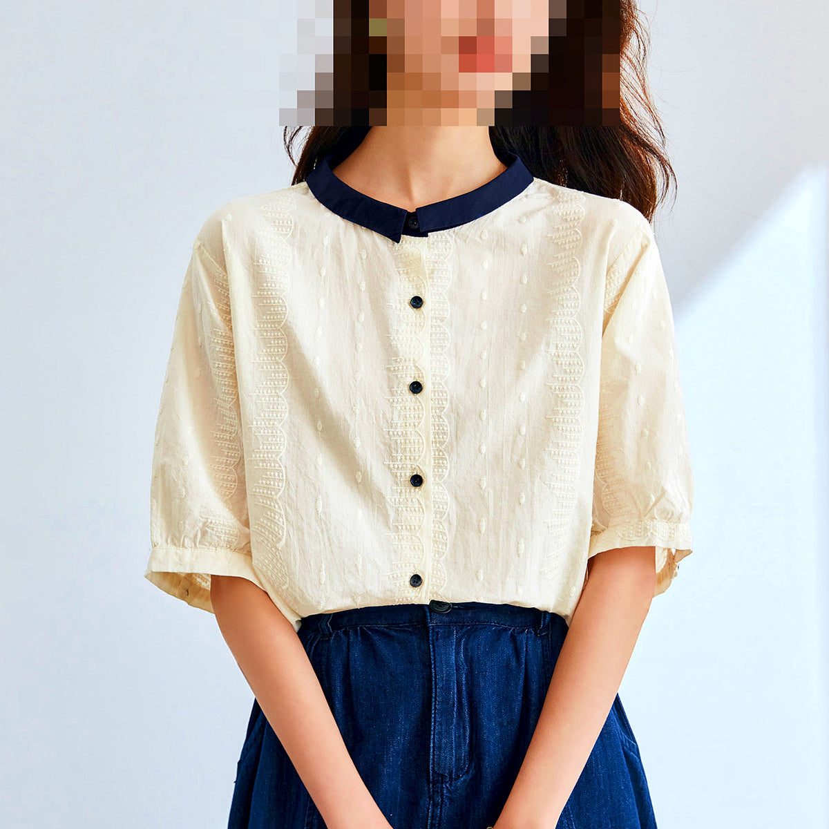 Women's Floral Embroidered Cotton Short Sleeve Shirt – product photo