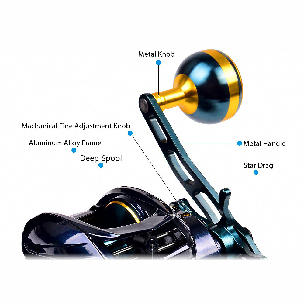 Deep Spool Spinning Reel, 6.4:1, Aluminum Frame, 6+1 Bearings