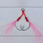 Pink Feathered Double Assist Hooks for Jigs, Barbed, 1/0-4/0