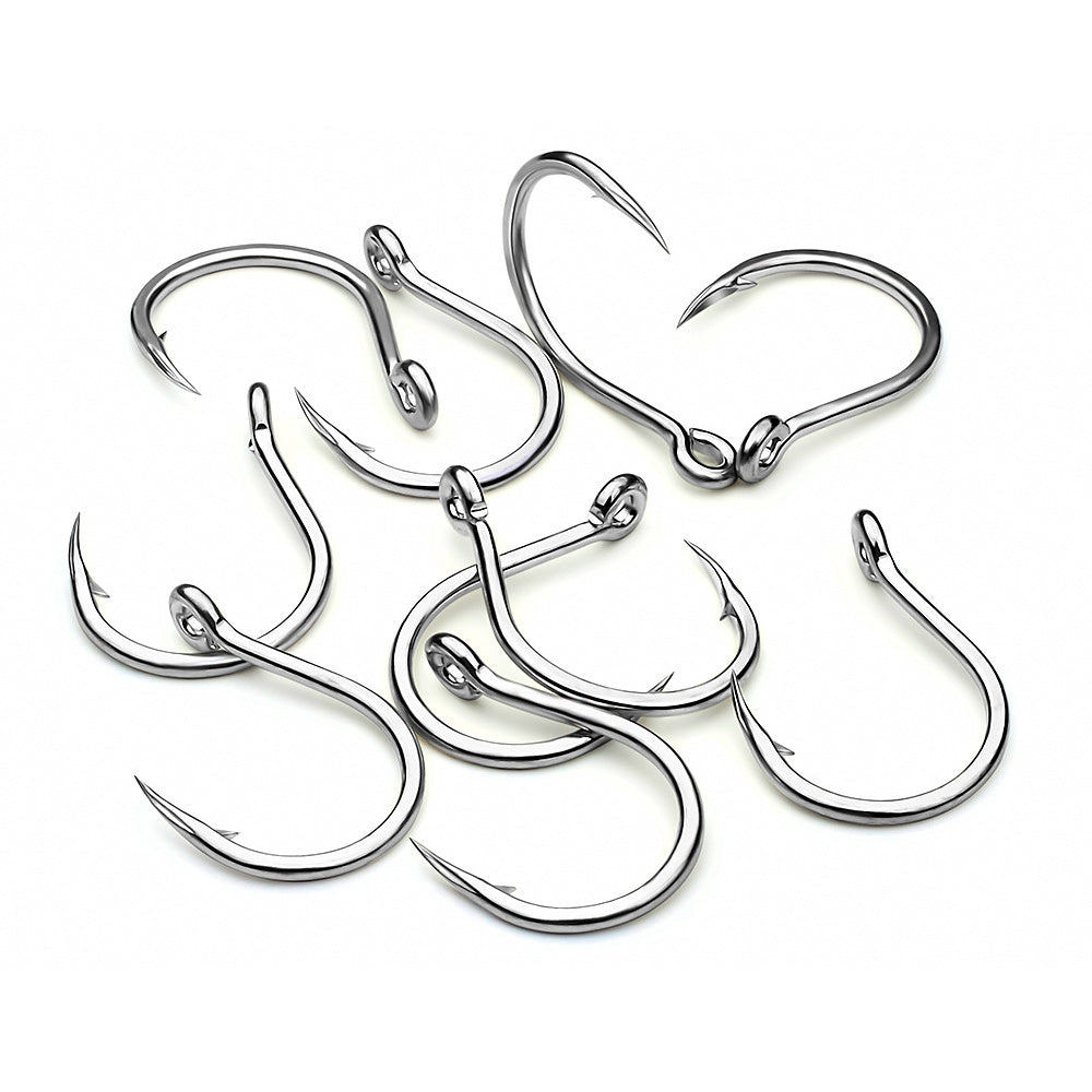 Carbon Steel Single Jig Hooks with Ring, 10-Pack, 1/0–5/0