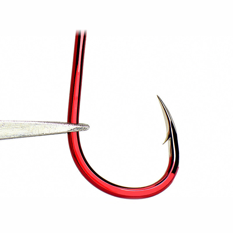 Red Senmata Ring Eye Barbed Hooks, Saltwater, Bulk Pack