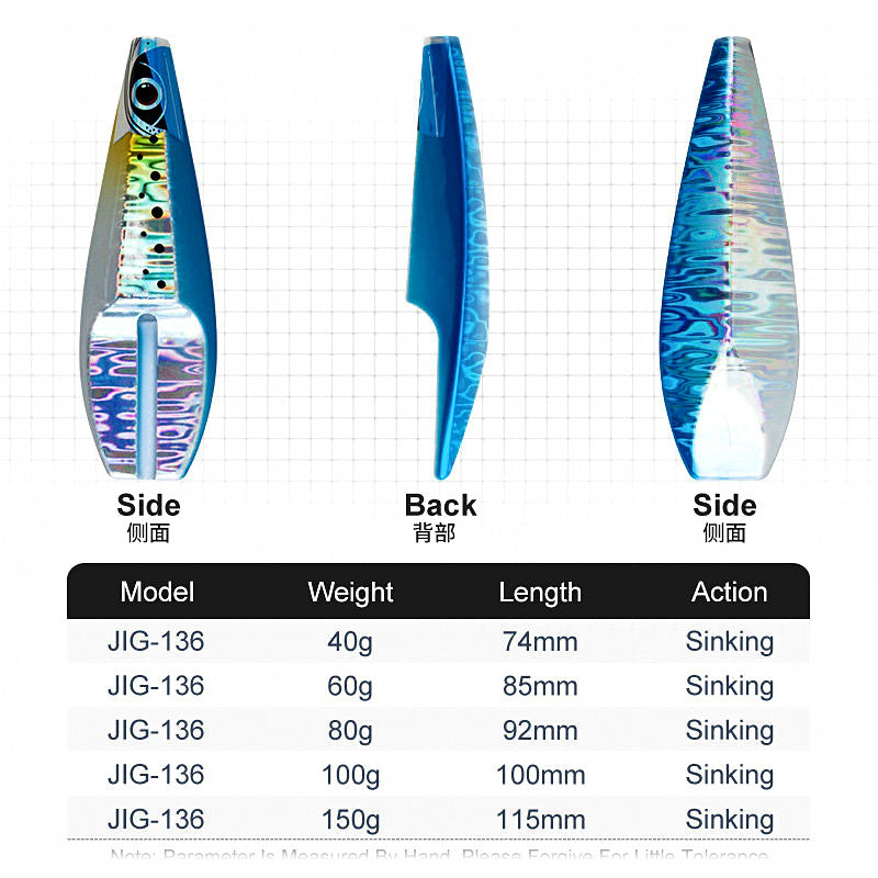 Sliding Lead Head Jig with Hook, 80–150 g (2.8–5.3 oz)