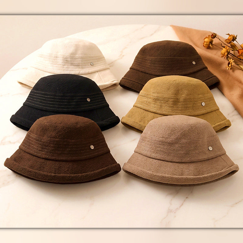 Solid Color Rolled Brim Bucket Hat, Adjustable, Foldable