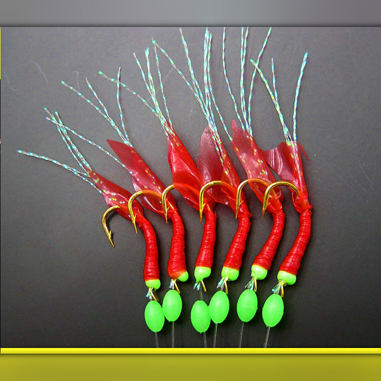 Red Fish Skin Sabiki Rig, Hook Sizes 6–16