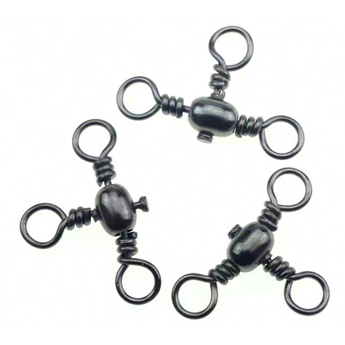 Barrel 3-Way Swivel, Black Carbon Steel, Sizes 12 to 5/0