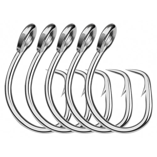 Stainless Steel Barbed Saltwater Hooks, 5-Pack, 11/0–16/0