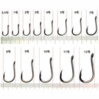 Barbed Ring Eye Saltwater Hooks, Sizes 1–10, Bulk Pack