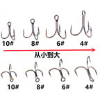 Barbed Treble Hooks for Lures, Sizes 4-10, 6-Pack