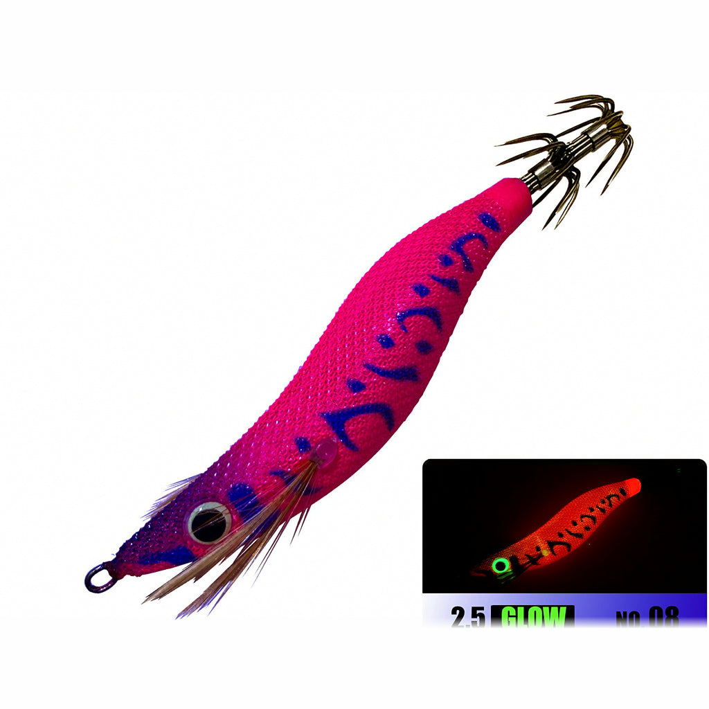 Wood Shrimp Squid Jig Size 2.5, Glow Rattle Bead