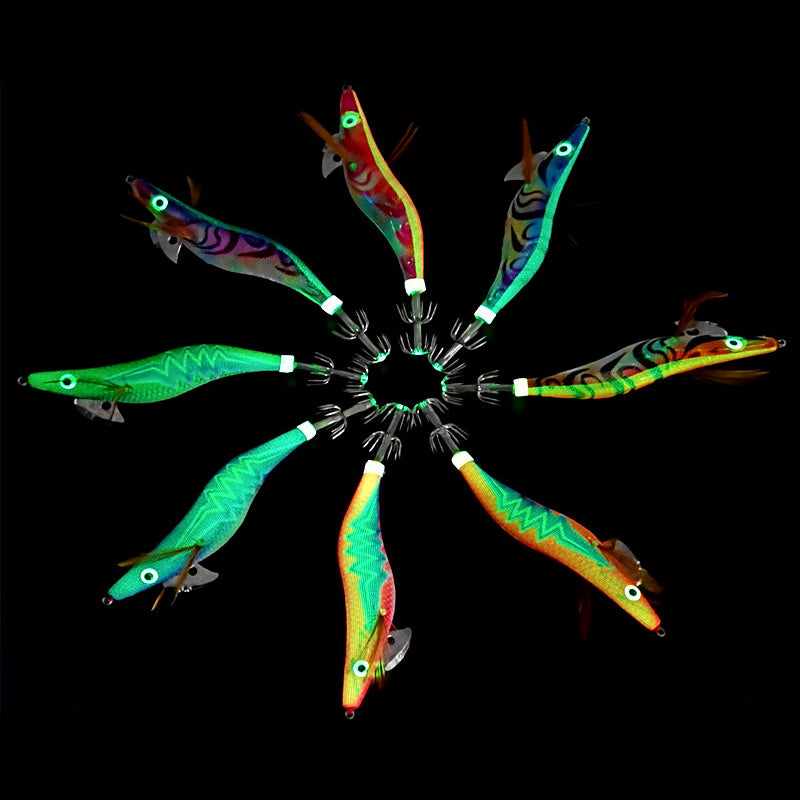 Glow Wood Shrimp Squid Jig (Egi), Size 3.5