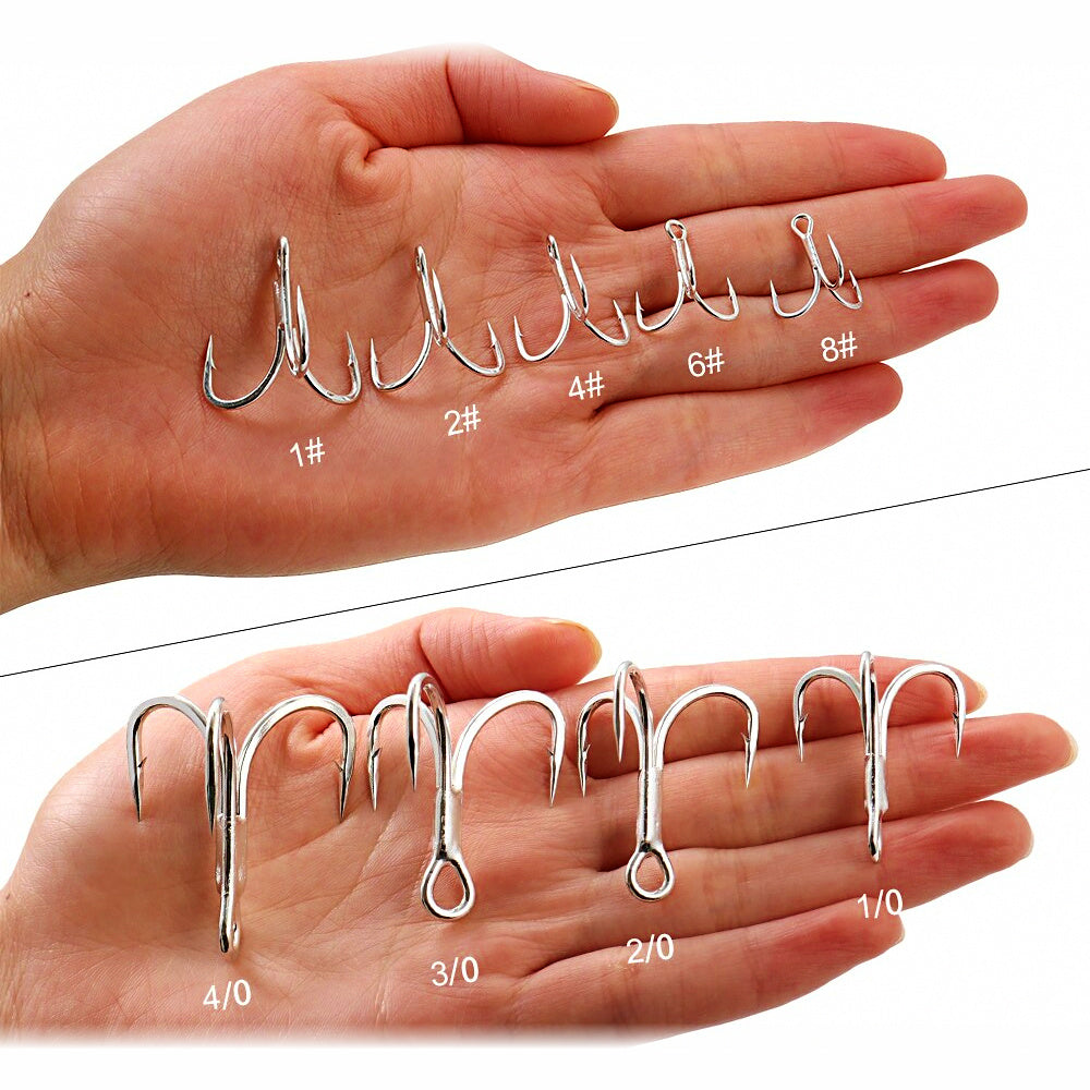 4X Reinforced Treble Hooks for Jigs, Barbed, Sizes #8 to 4/0
