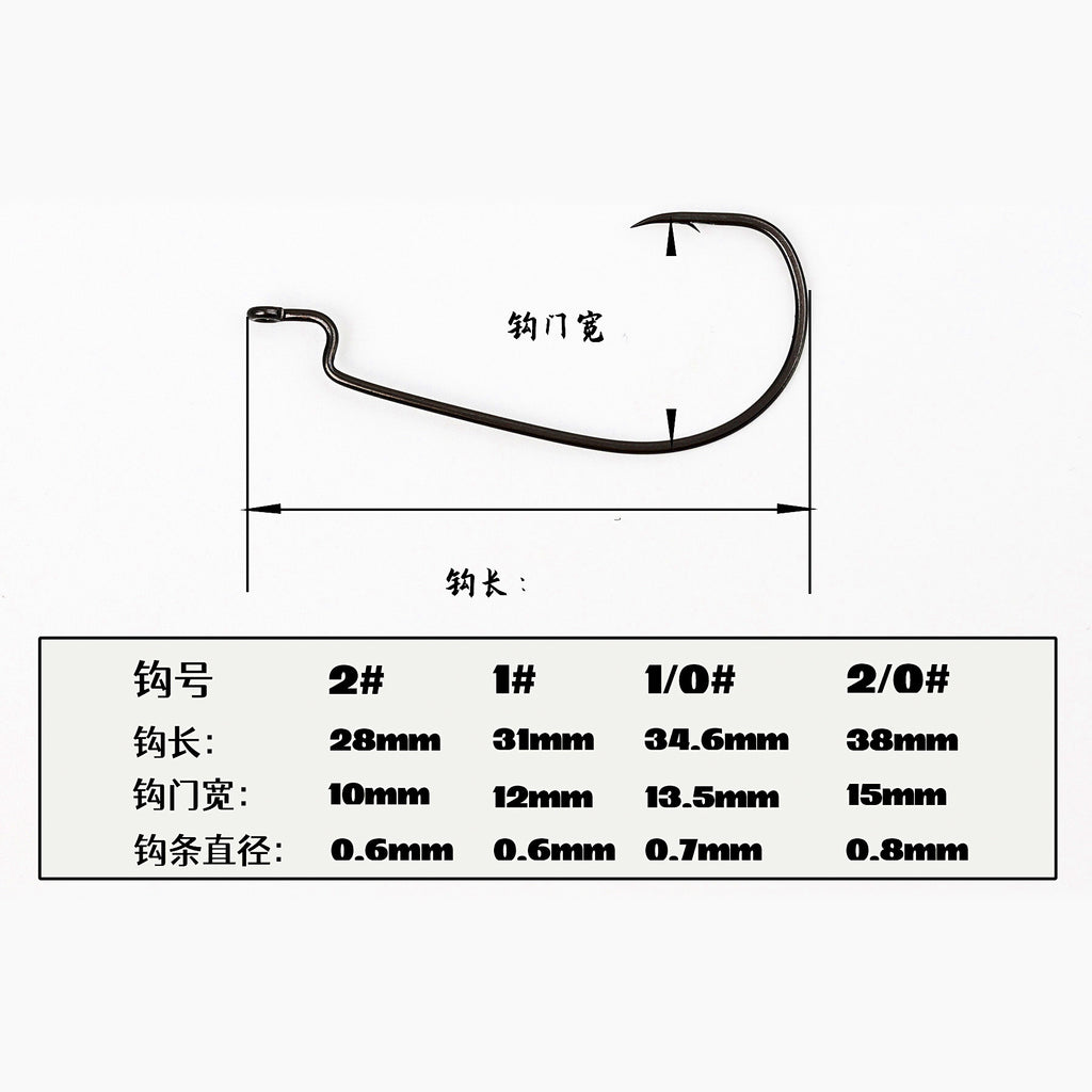 Crank Hooks, Fine Wire Black Nickel, Sizes 2 to 2/0