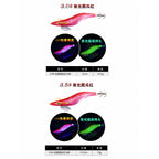 Watermelon Red Squid Jig, Wood Shrimp Style, No. 3–3.5