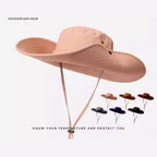 Wide Brim Nylon Bucket Sun Hat, UPF 50+, Foldable
