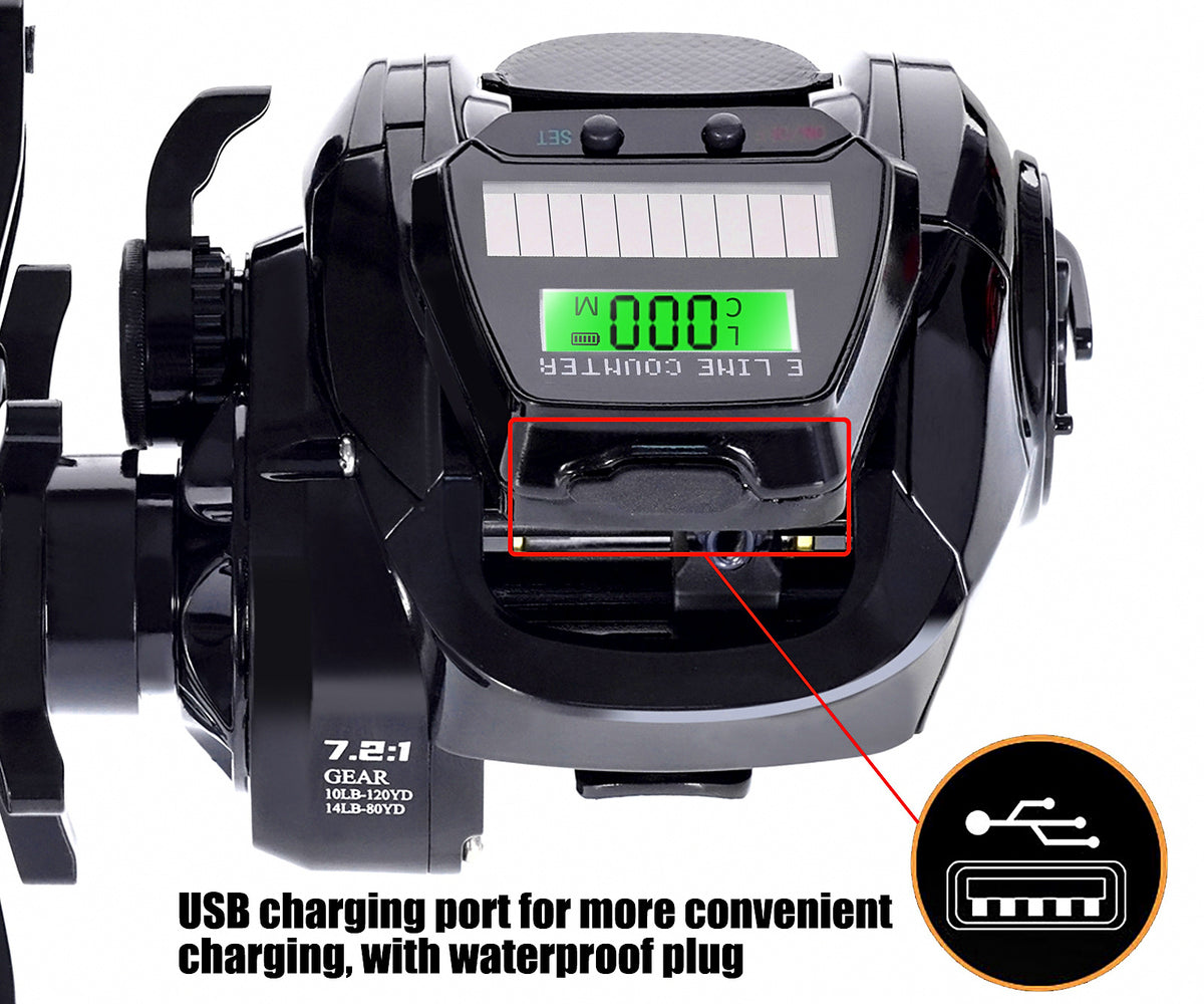 Solar Digital Display Baitcasting Reel, USB Rechargeable – product photo