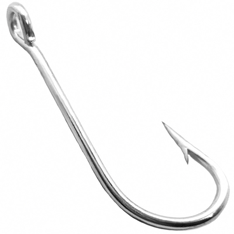 Long Shank Ring Eye Saltwater Hook, Barbed, Sizes 1–20