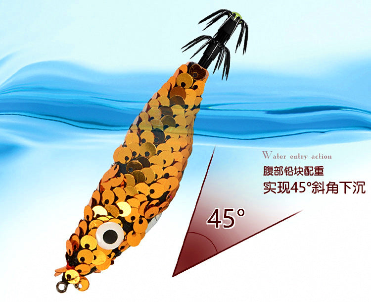 Sequin Wood Shrimp Squid Jig, 9.5 g (0.34 oz), 10.2 cm – product photo