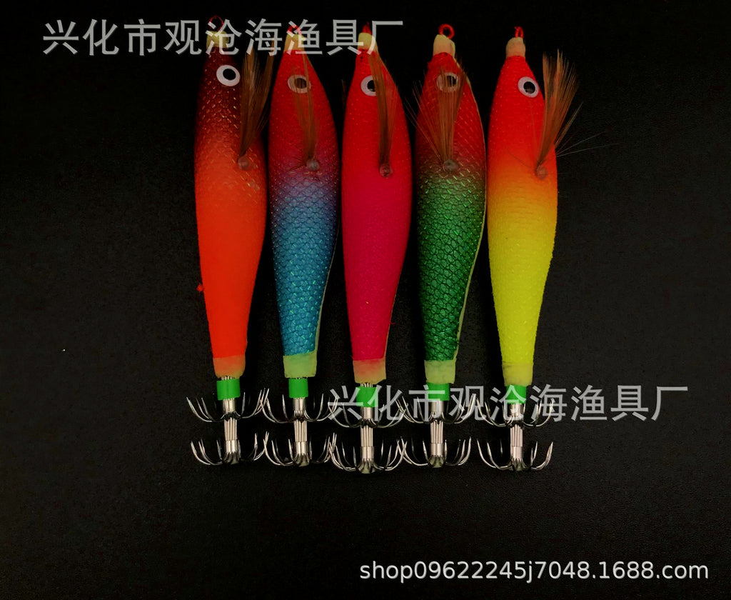 Wooden Shrimp Squid Jig, 10 cm (3.9 in), Glow Big-Eye – product photo