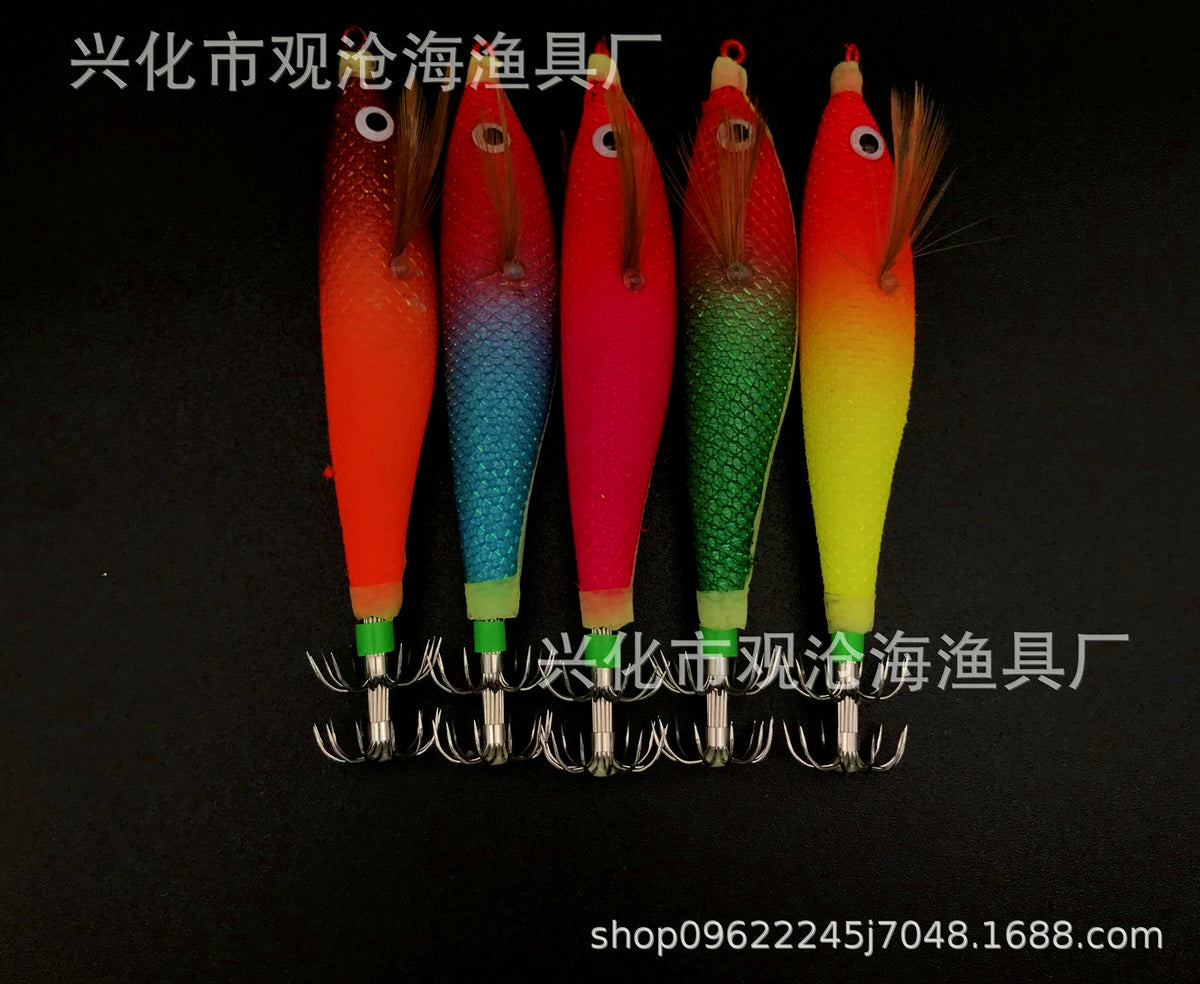Wooden Shrimp Squid Jig, 10 cm (3.9 in), Glow Big-Eye – product photo