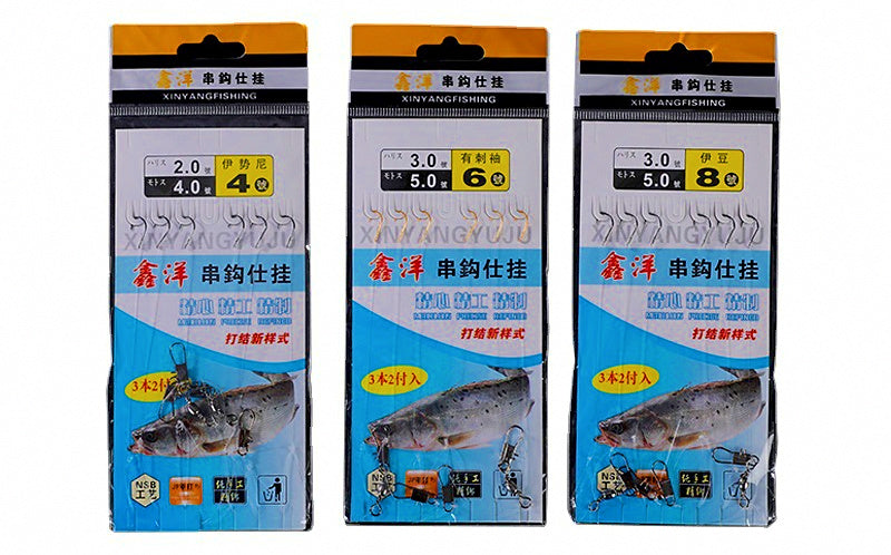 Barbed 3-Hook Strung Bait Hooks, Sizes #1–#13 – product photo