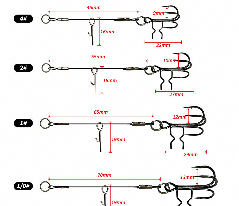 Long Wire Treble Hook Rig for Hard Baits, 45–70 mm – product photo