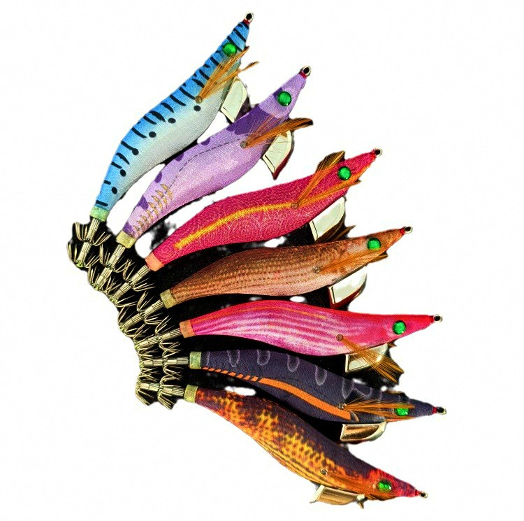 Glow Rattle Wooden Shrimp Squid Jig, Sizes 2.5, 3.0, 3.5
