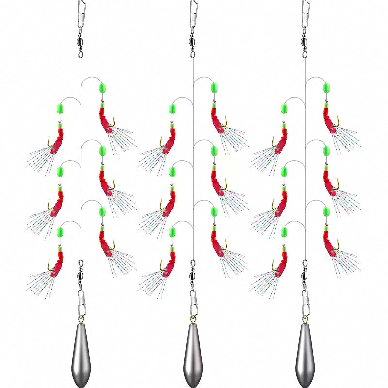 Fish Skin Sabiki Rig, 6-Hook String Hooks, 3 or 5 Pack
