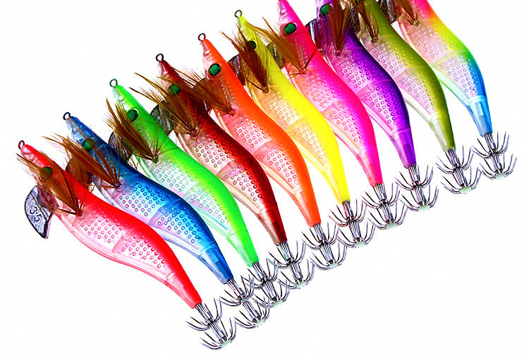 Glow Wood Shrimp Squid Jig Set, 10 Colors, Rattle Bead – product photo