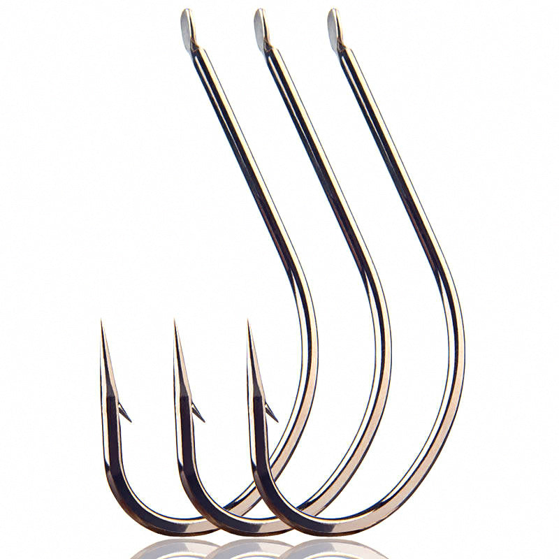 Long Shank Barbed Fishing Hooks, 50-Pack, Sizes 1–34