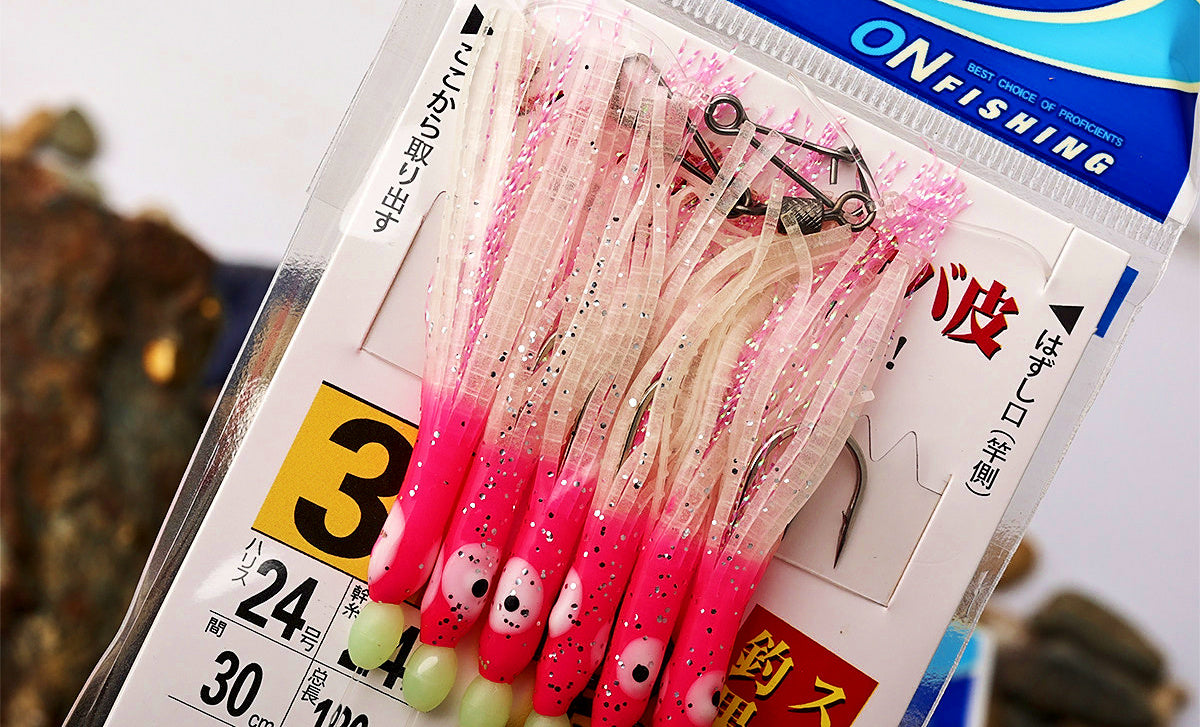 Squid Skirt String Hook Rig, Glow Colors, 6-Pack, Size 2–4 – product photo