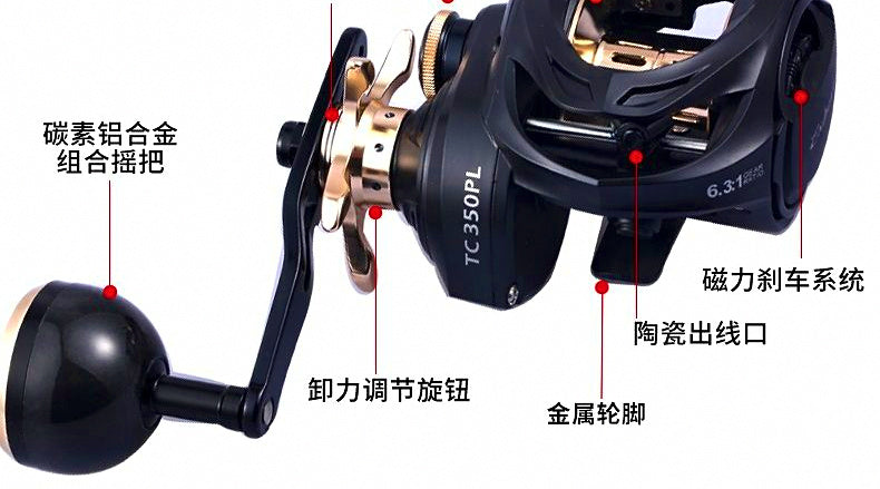 Slow Pitch Baitcasting Reel, 6.3:1, 10 Bearings, Aluminum – product photo
