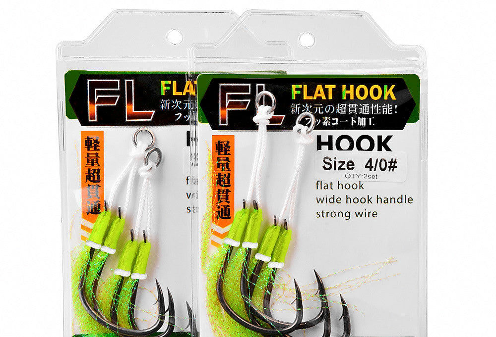 Feathered Jig Assist Hooks, Barbed, Sizes 1/0–4/0, Short & Long – product photo