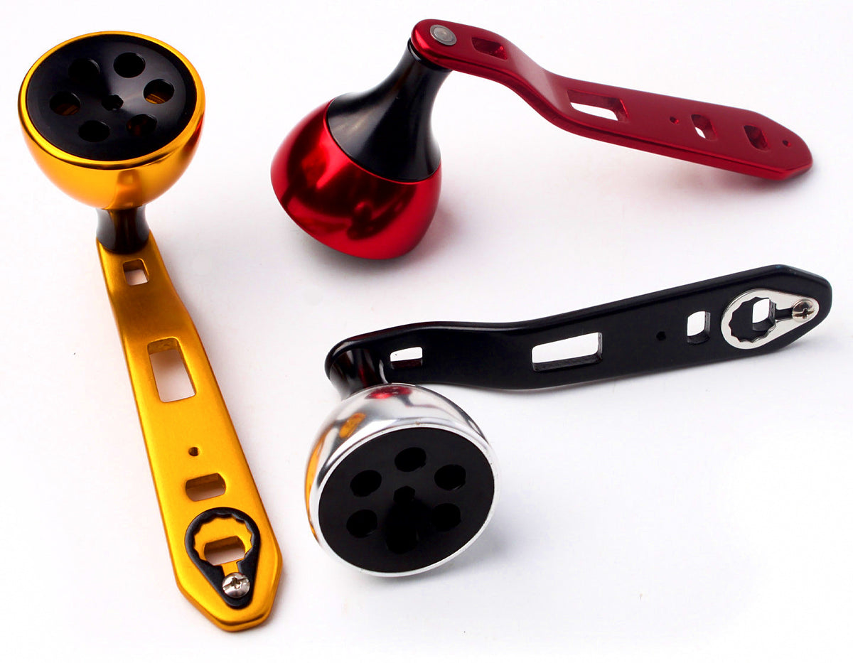 Aluminum Alloy Baitcasting Reel Handle, Single Arm, Gyro Knob – product photo