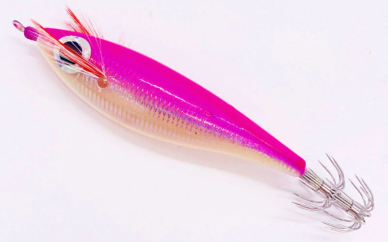 Laser Wood Shrimp Squid Jig, Glow Finish, Assorted Colors – product photo