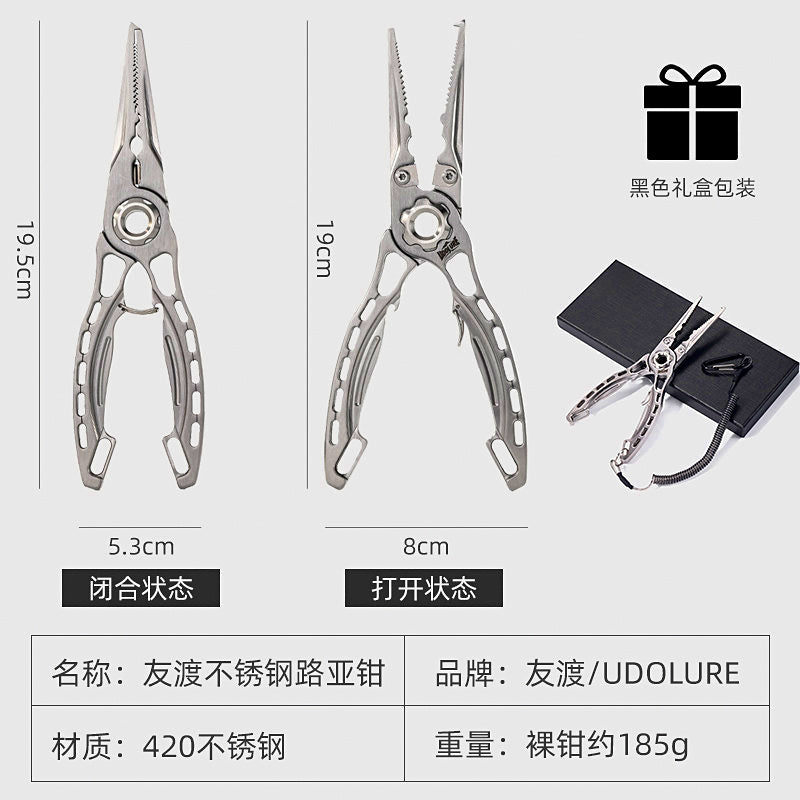 Stainless Steel Fishing Pliers, Long Nose, Braid Cutter – product photo